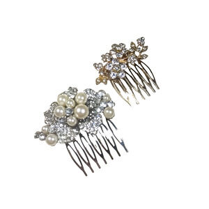 Hair Combs Lot Of 2 Rhinestone Silver Gold tone Faux Pearls Party